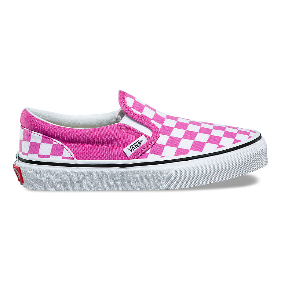 Vans Kiz Çocuk Kaykay Ayakkabısı Checkerboard Slip-On Pembe/Beyaz | 96047-550